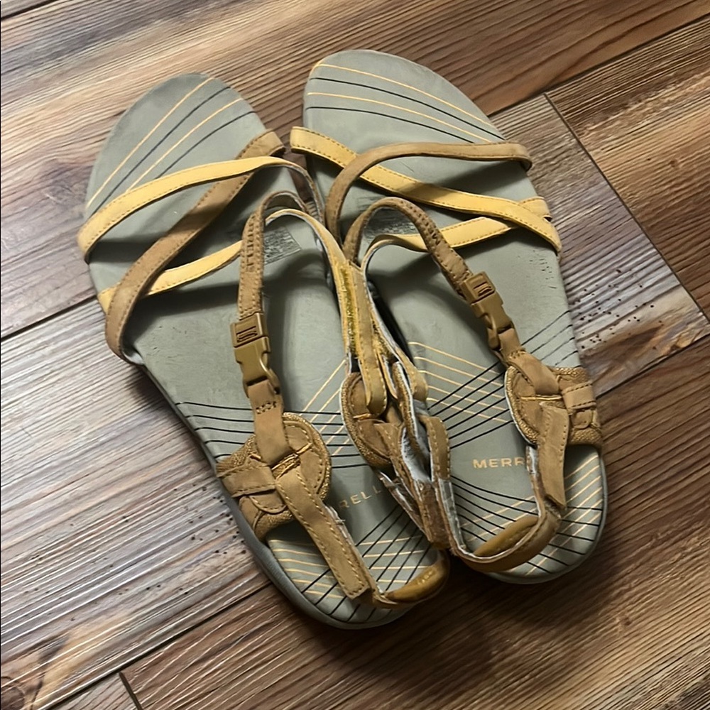 Merrell Tan and Yellow Sandals for Casual Comfort